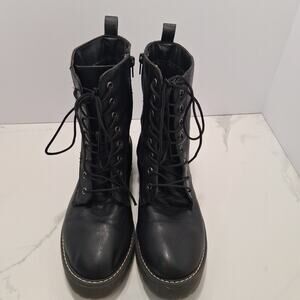 Unionbay Women Combat Boots Chunky Heels Y2K Lace Up Zipper Black Size-9.5M
